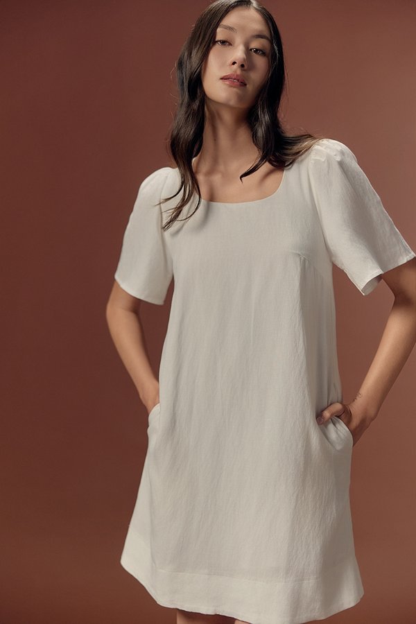 KARISA FLUTTER SLEEVE LINEN MINI DRESS