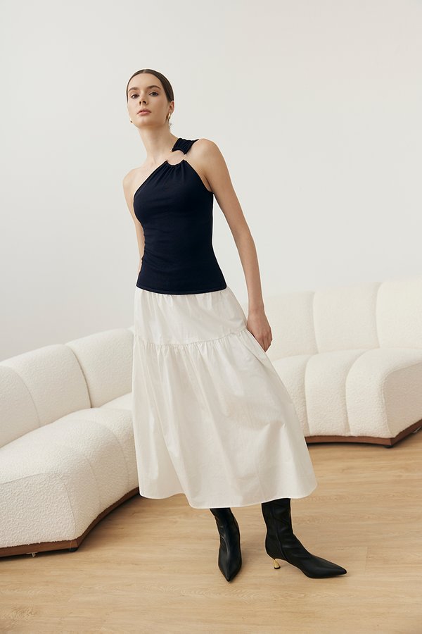 MARLENE RUCHED TIERED COTTON MAXI SKIRT