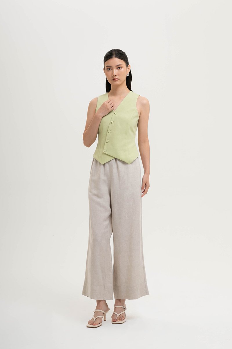 OLIVIA ASYMMETRIC VEST LINEN TOP