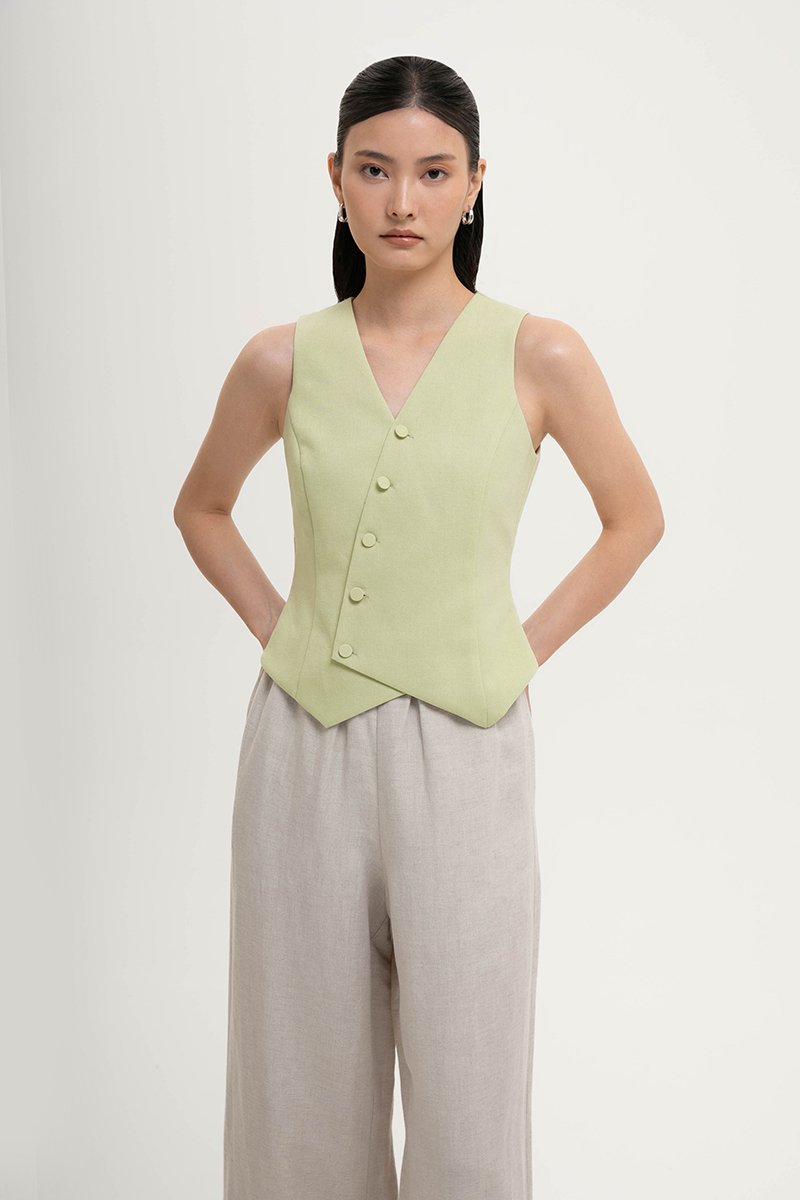 OLIVIA ASYMMETRIC VEST LINEN TOP