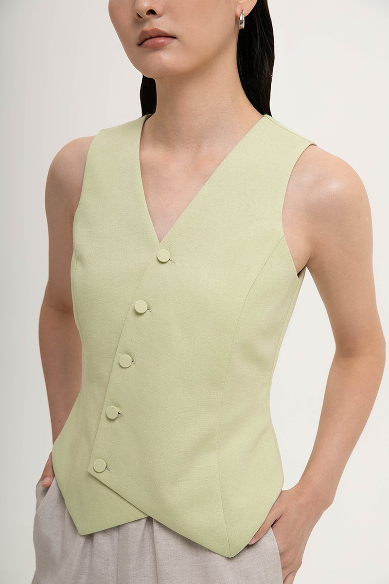 OLIVIA ASYMMETRIC VEST LINEN TOP