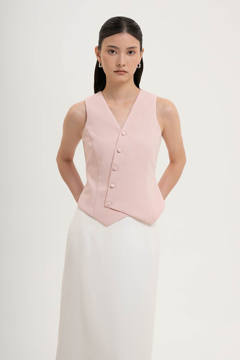 OLIVIA ASYMMETRIC VEST LINEN TOP