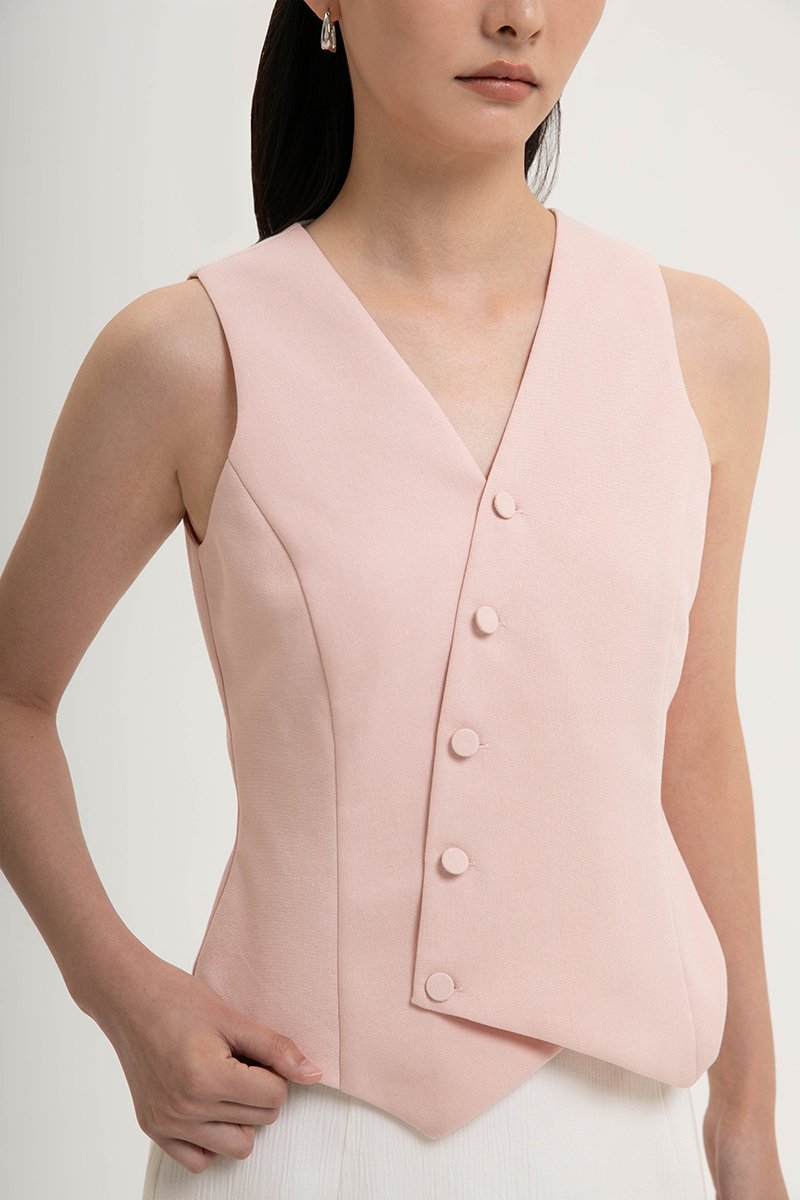 OLIVIA ASYMMETRIC VEST LINEN TOP