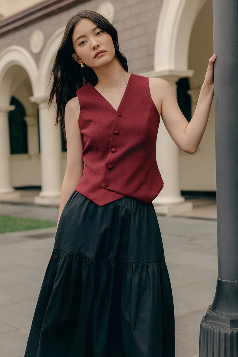 OLIVIA ASYMMETRIC VEST LINEN TOP