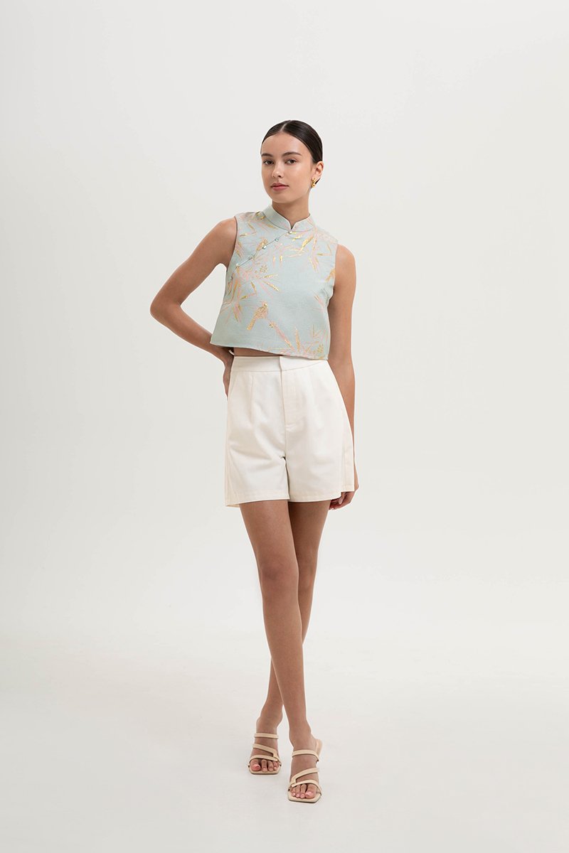LAUREL SPARROW JACQUARD CHEONGSAM TOP