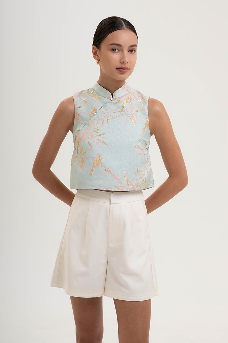 LAUREL SPARROW JACQUARD CHEONGSAM TOP