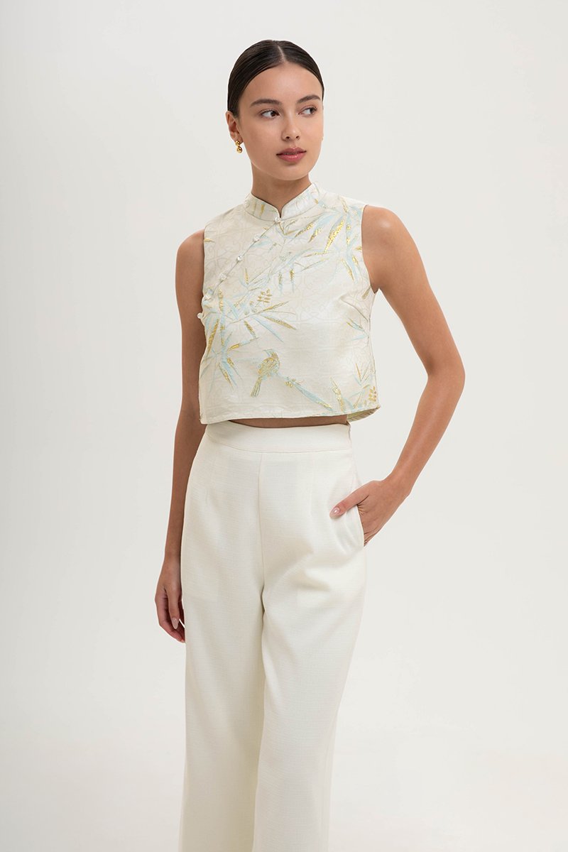 LAUREL SPARROW JACQUARD CHEONGSAM TOP