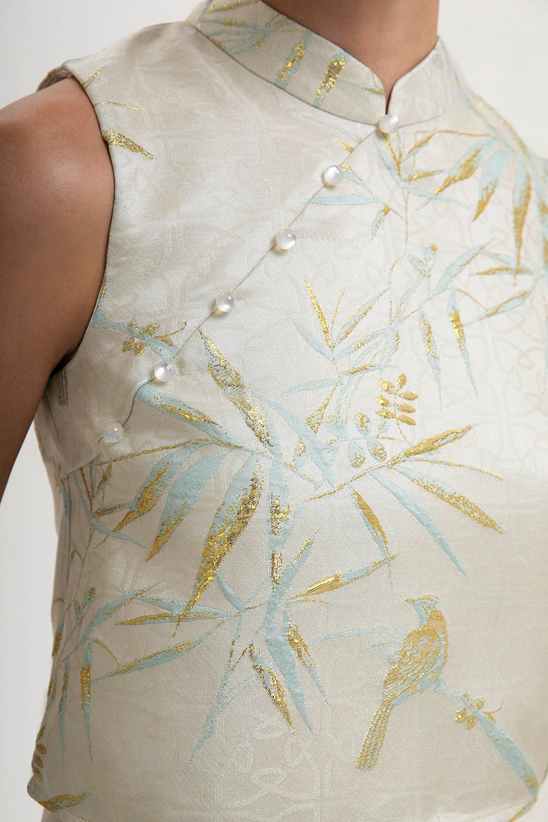 LAUREL SPARROW JACQUARD CHEONGSAM TOP