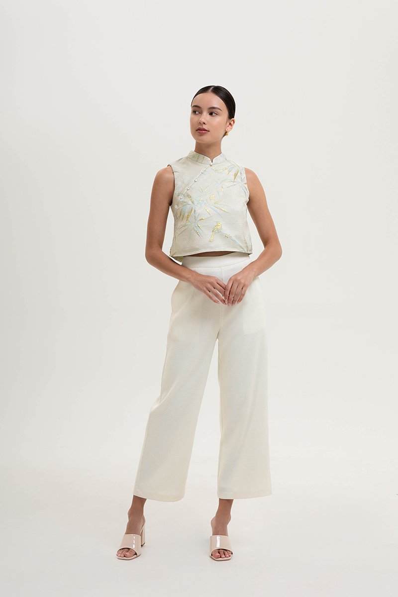LAUREL SPARROW JACQUARD CHEONGSAM TOP