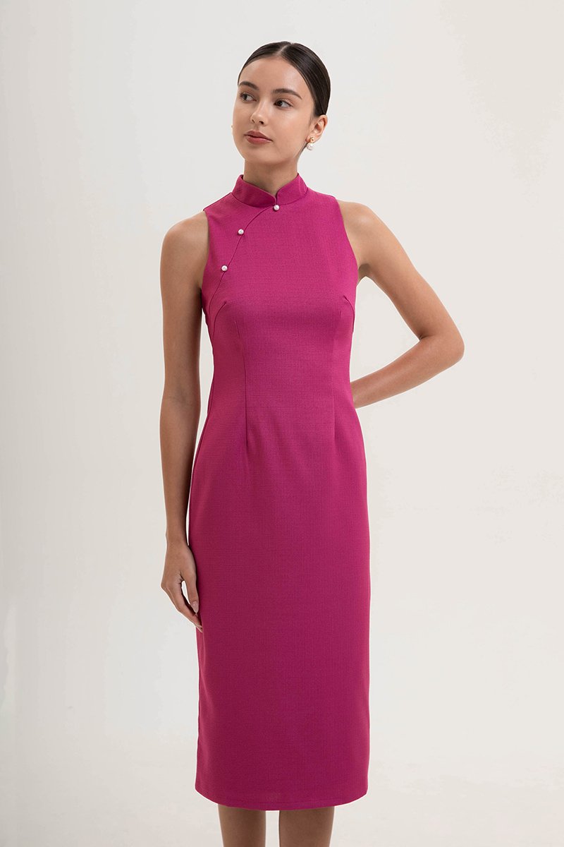 *PREORDER* NIKA TWEED MIDI CHEONGSAM W PEARL BUTTONS