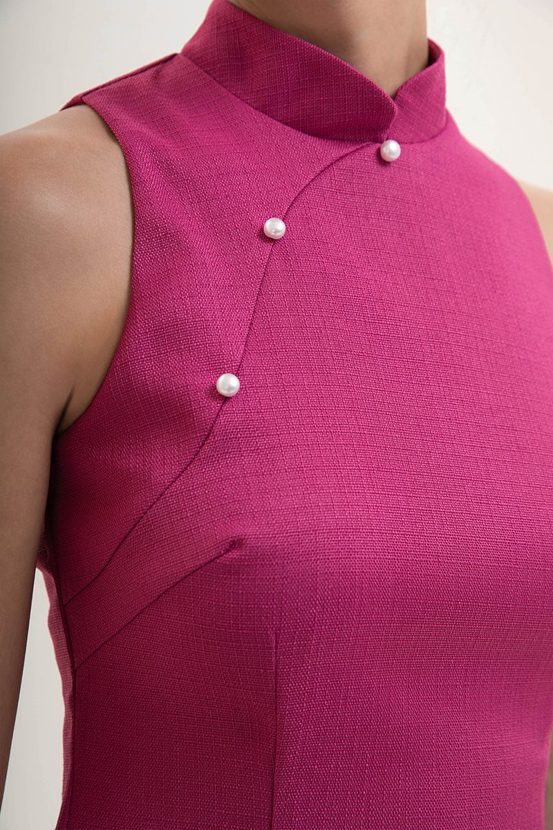 *PREORDER* NIKA TWEED MIDI CHEONGSAM W PEARL BUTTONS