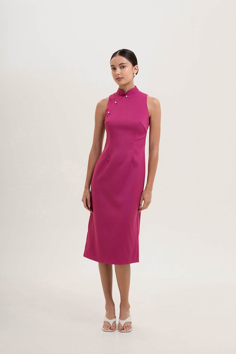 *PREORDER* NIKA TWEED MIDI CHEONGSAM W PEARL BUTTONS