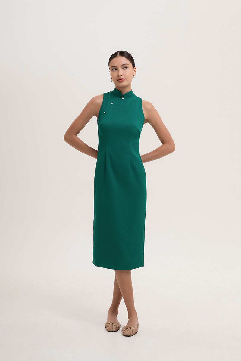 *PREORDER* NIKA TWEED MIDI CHEONGSAM W PEARL BUTTONS