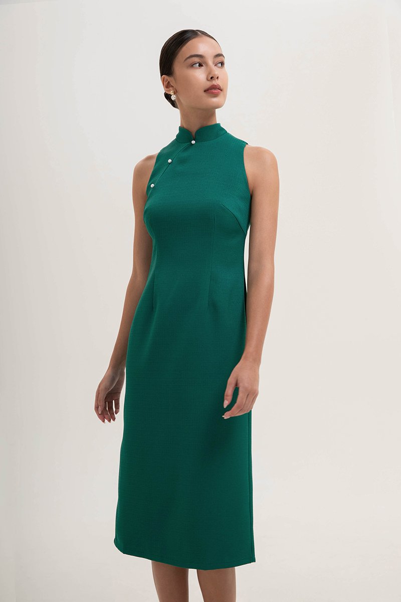 *PREORDER* NIKA TWEED MIDI CHEONGSAM W PEARL BUTTONS