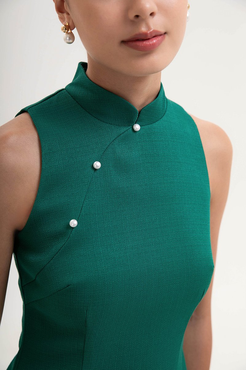 *PREORDER* NIKA TWEED MIDI CHEONGSAM W PEARL BUTTONS