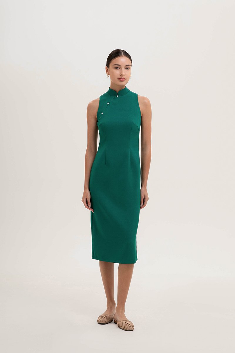 *PREORDER* NIKA TWEED MIDI CHEONGSAM W PEARL BUTTONS