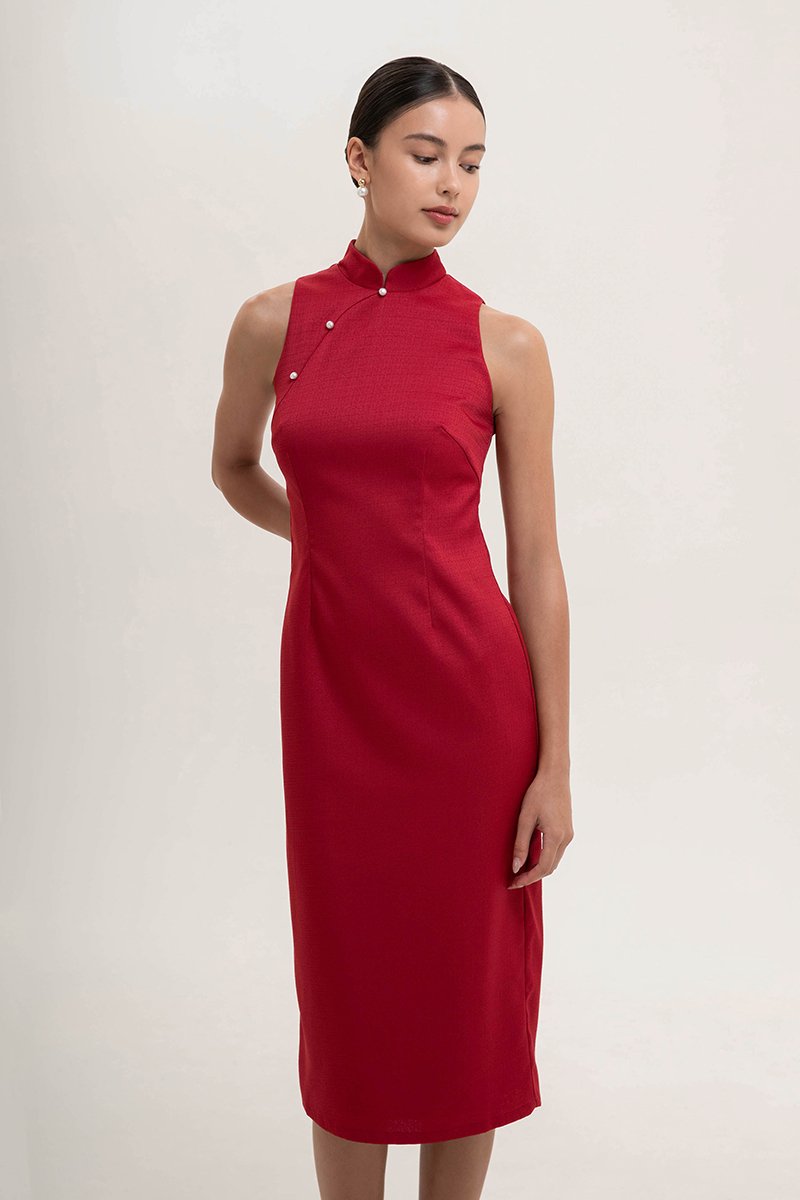 *PREORDER* NIKA TWEED MIDI CHEONGSAM W PEARL BUTTONS