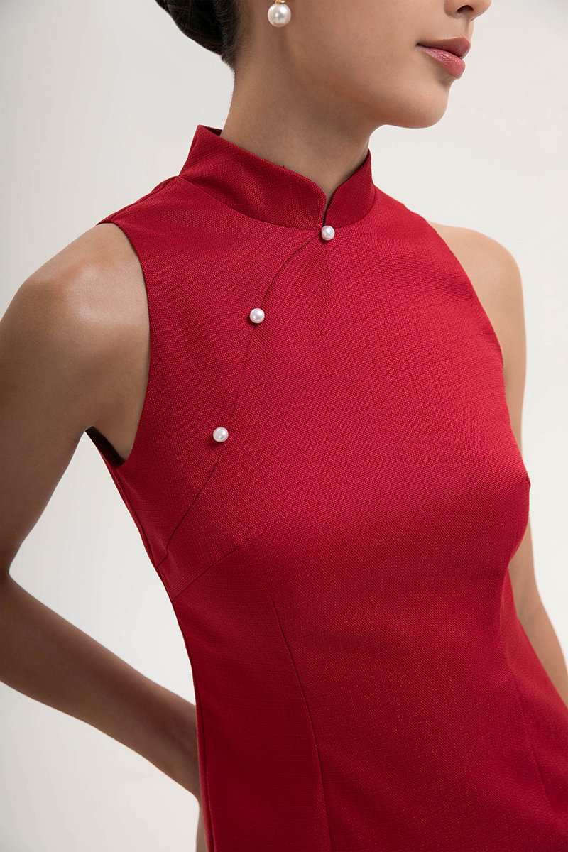 *PREORDER* NIKA TWEED MIDI CHEONGSAM W PEARL BUTTONS