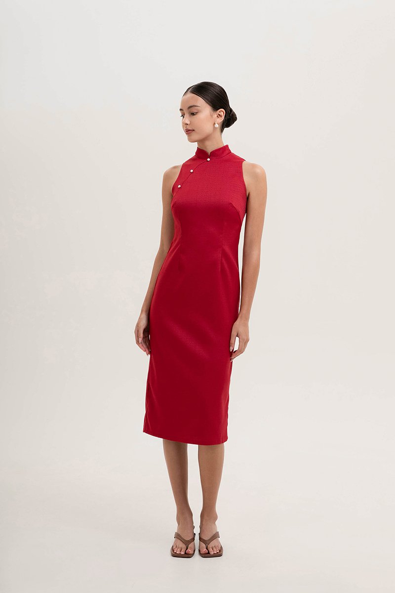 *PREORDER* NIKA TWEED MIDI CHEONGSAM W PEARL BUTTONS