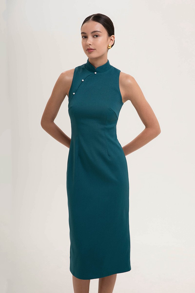 *PREORDER* NIKA TWEED MIDI CHEONGSAM W PEARL BUTTONS