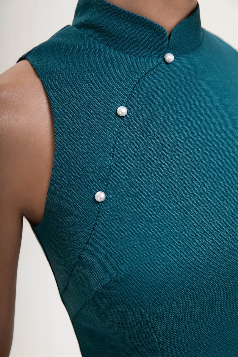 *PREORDER* NIKA TWEED MIDI CHEONGSAM W PEARL BUTTONS