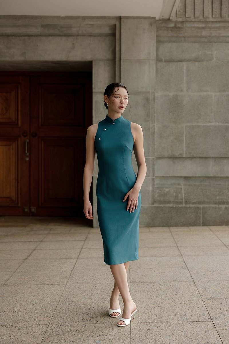 *PREORDER* NIKA TWEED MIDI CHEONGSAM W PEARL BUTTONS