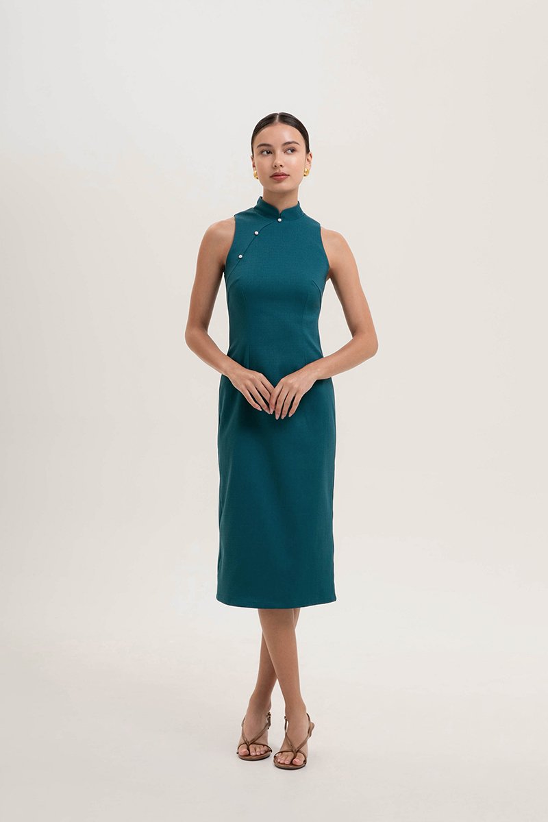 *PREORDER* NIKA TWEED MIDI CHEONGSAM W PEARL BUTTONS