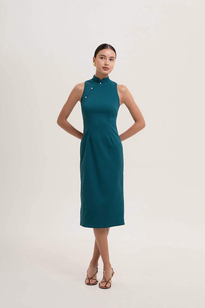 *PREORDER* NIKA TWEED MIDI CHEONGSAM W PEARL BUTTONS