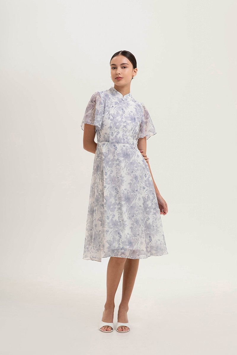 THALIA FLORAL FLUTTER SLEEVE CHEONGSAM