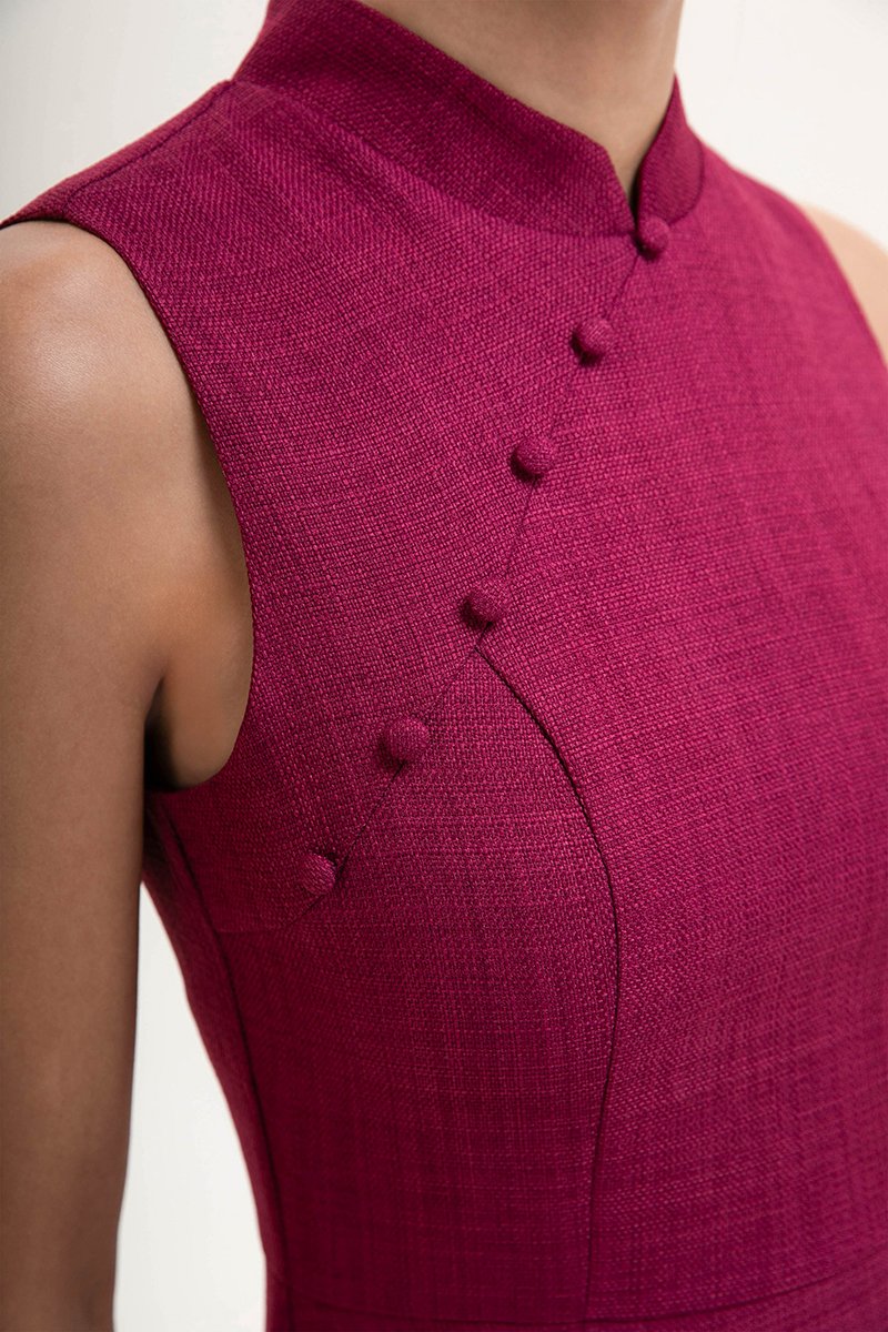 SADIE TEXTURED FIT AND FLARE CHEONGSAM DRESS