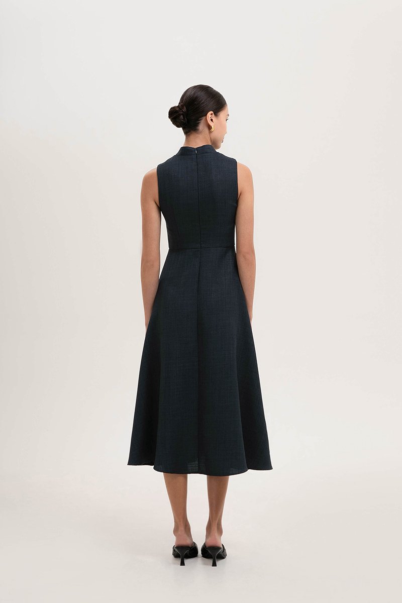 SADIE TEXTURED FIT AND FLARE CHEONGSAM DRESS