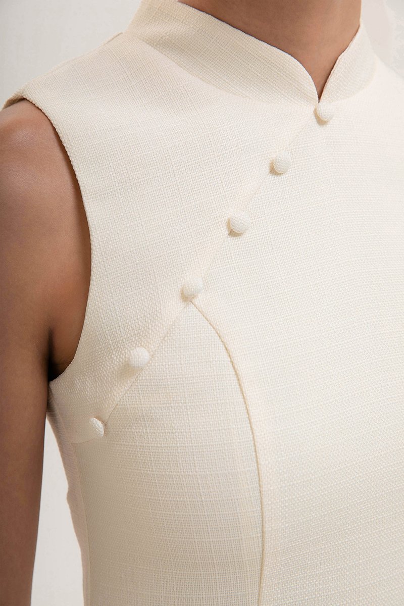 SADIE TEXTURED FIT AND FLARE CHEONGSAM DRESS