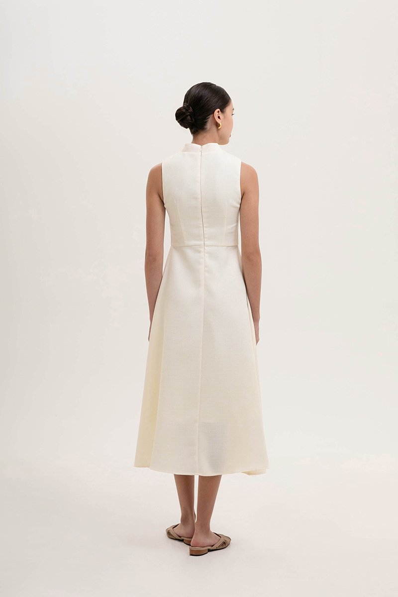 SADIE TEXTURED FIT AND FLARE CHEONGSAM DRESS