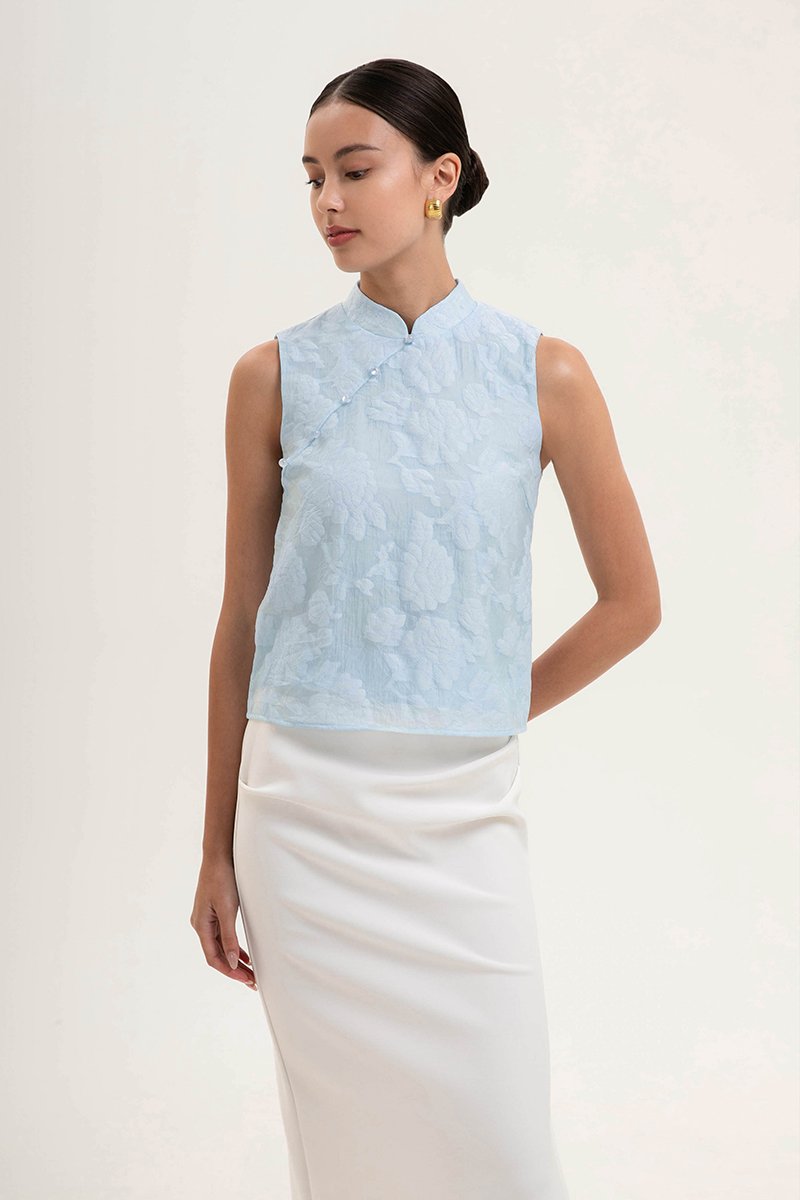 NADINA EMBOSSED ORGANZA CHEONGSAM TOP