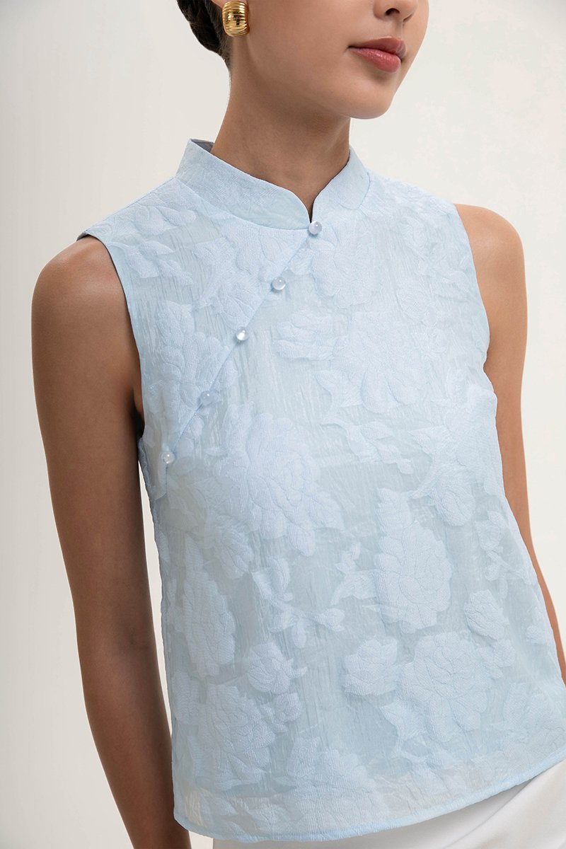 NADINA EMBOSSED ORGANZA CHEONGSAM TOP