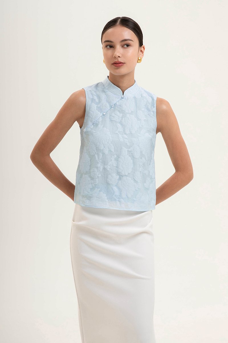 NADINA EMBOSSED ORGANZA CHEONGSAM TOP