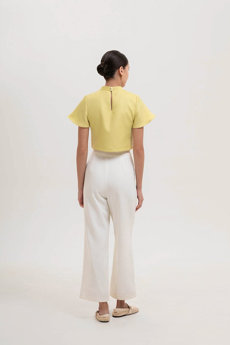 AMAYA TWEED FLUTTER SLEEVE CHEONGSAM TOP