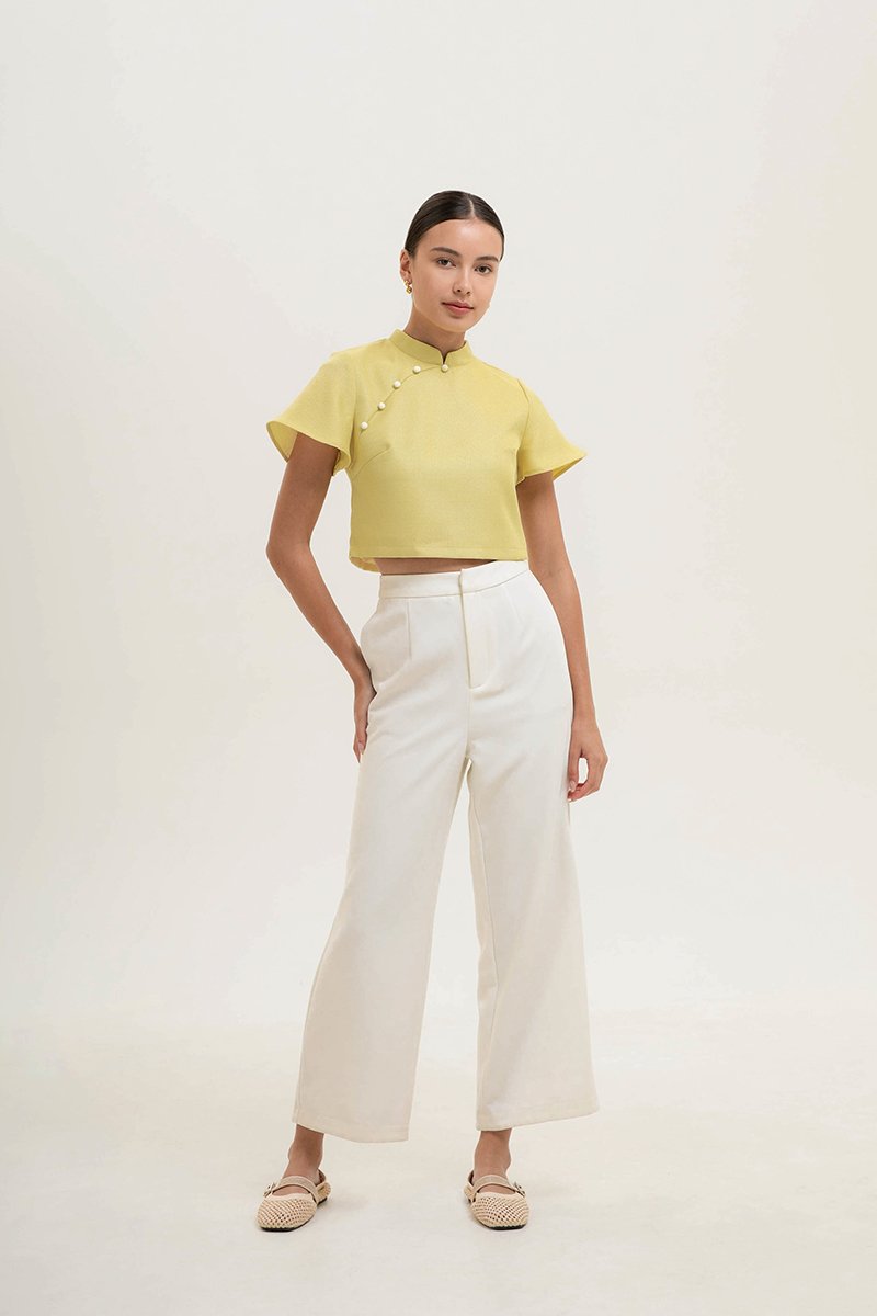 AMAYA TWEED FLUTTER SLEEVE CHEONGSAM TOP