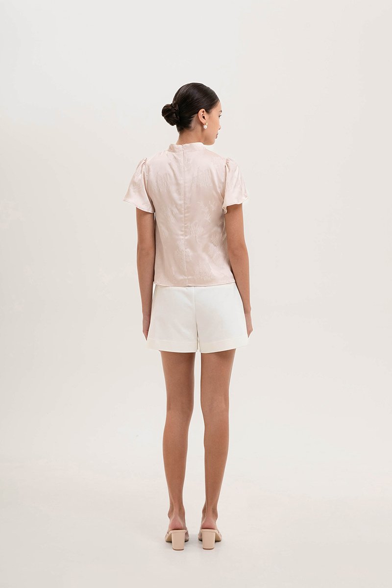 *BACKORDER* MYOKO FLORAL SATIN FLUTTER SLEEVE CHEONGSAM TOP