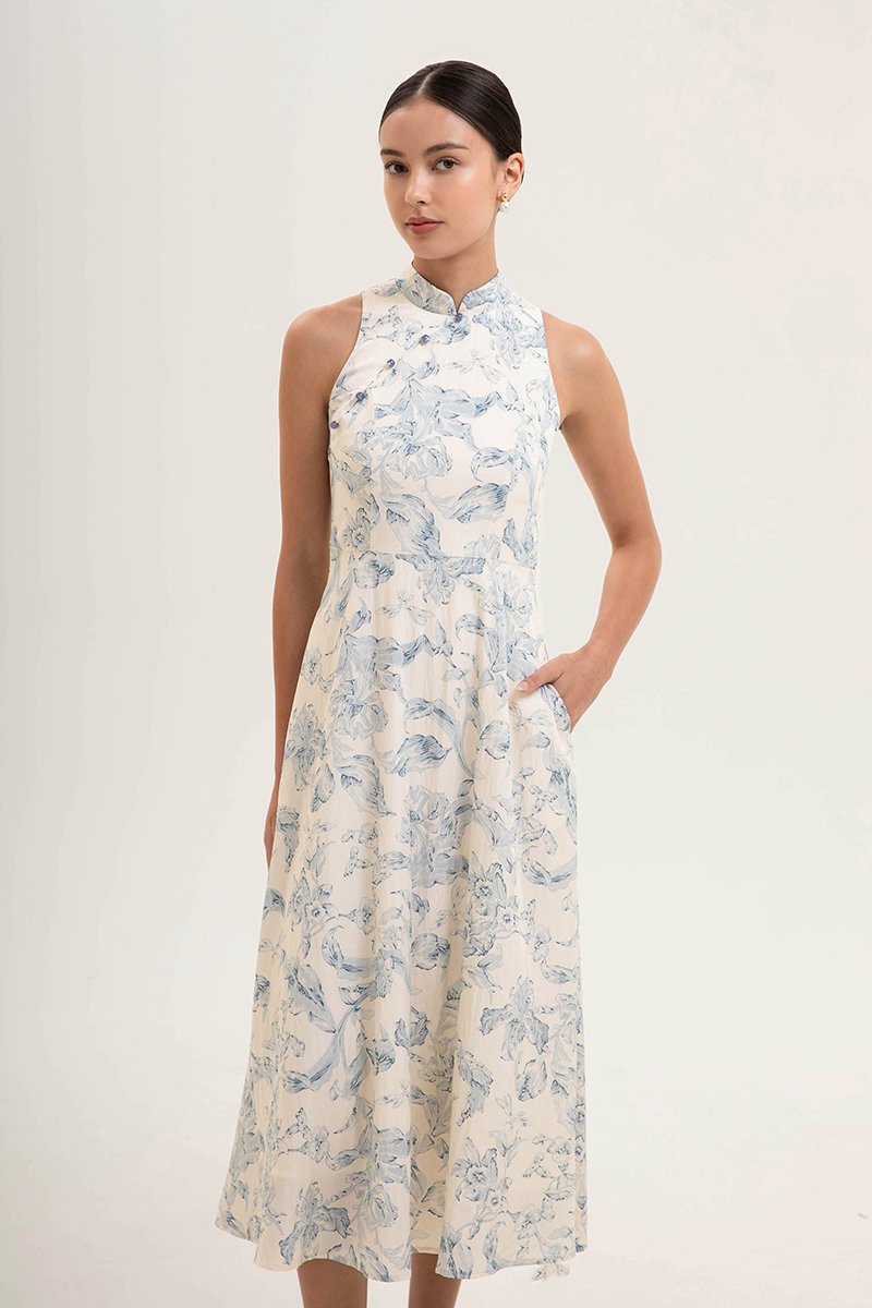ORIENTAL LILIES CHEONGSAM DRESS