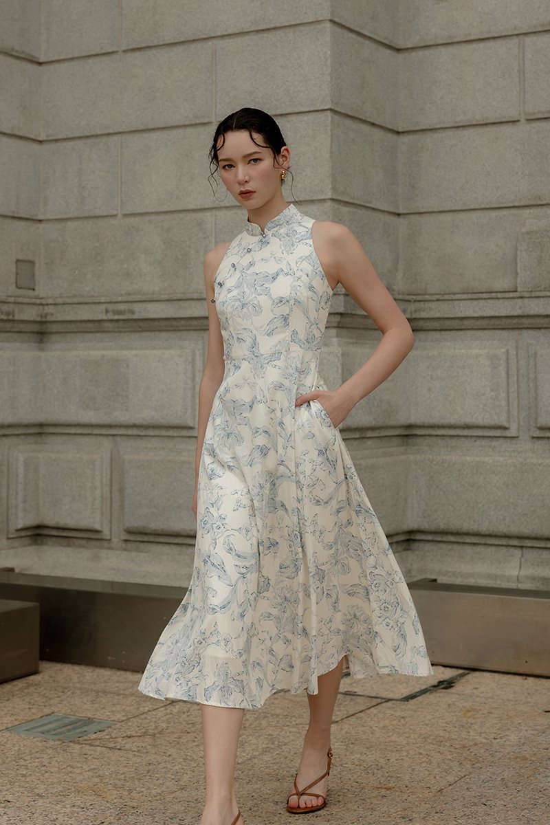 ORIENTAL LILIES CHEONGSAM DRESS