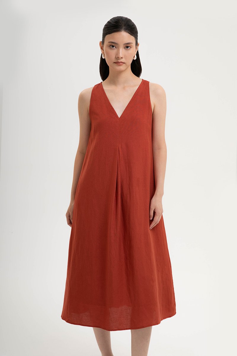 LANA PLEATED TENT LINEN DRESS