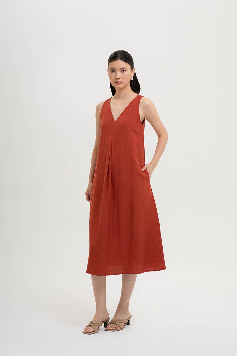 LANA PLEATED TENT LINEN DRESS