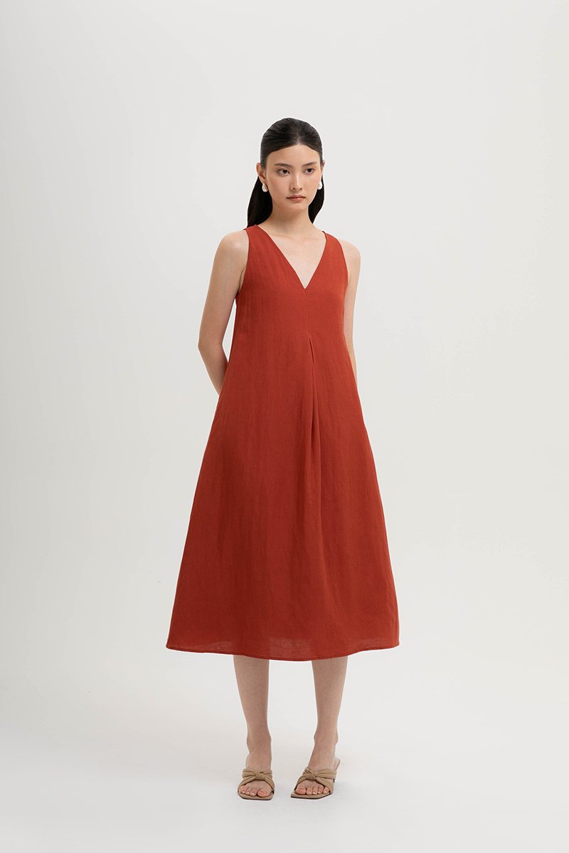 LANA PLEATED TENT LINEN DRESS