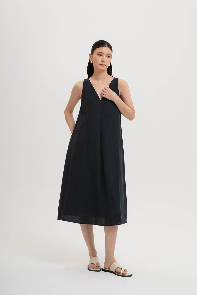 LANA PLEATED TENT LINEN DRESS