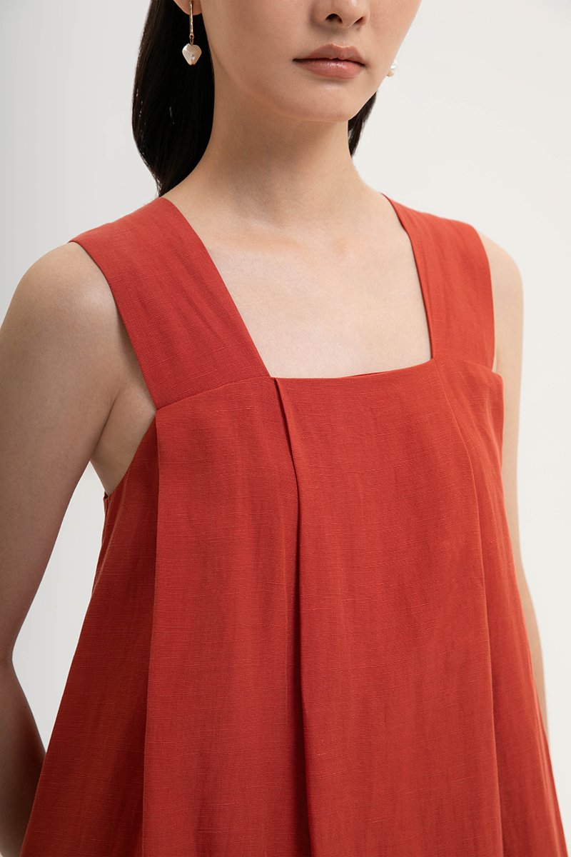 TIFFIE LINEN VBACK MIDI DRESS