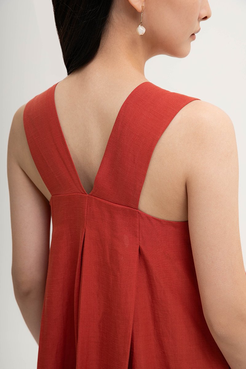 TIFFIE LINEN VBACK MIDI DRESS