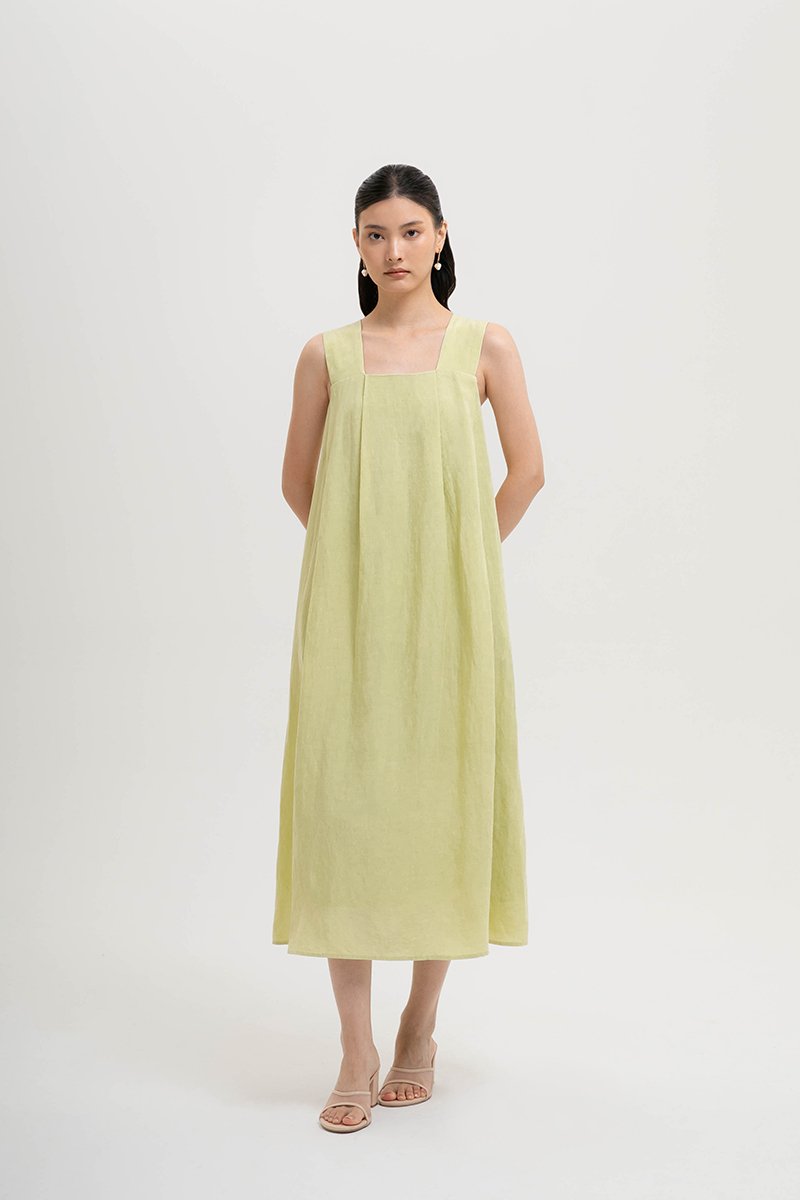 TIFFIE LINEN VBACK MIDI DRESS