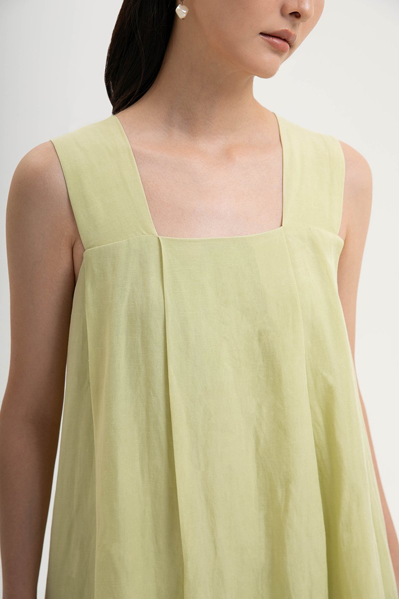 TIFFIE LINEN VBACK MIDI DRESS