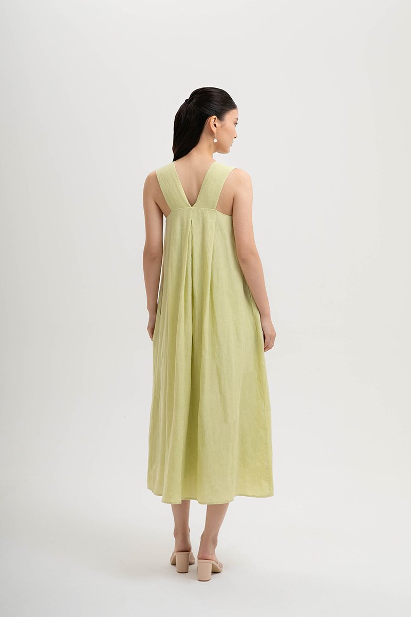 TIFFIE LINEN VBACK MIDI DRESS